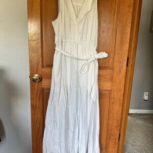 Anthropologie White Lined Shirt Dress with Belt